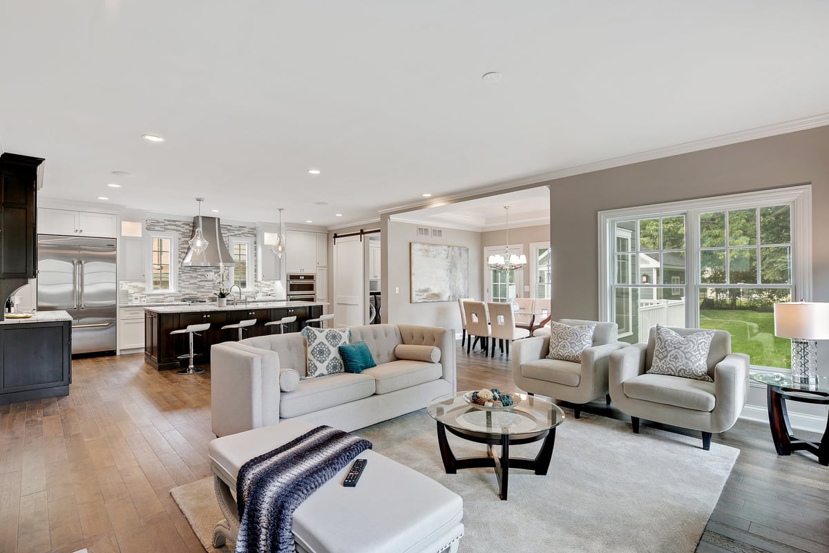 Great room and kitchen connected for wonderful hosting options